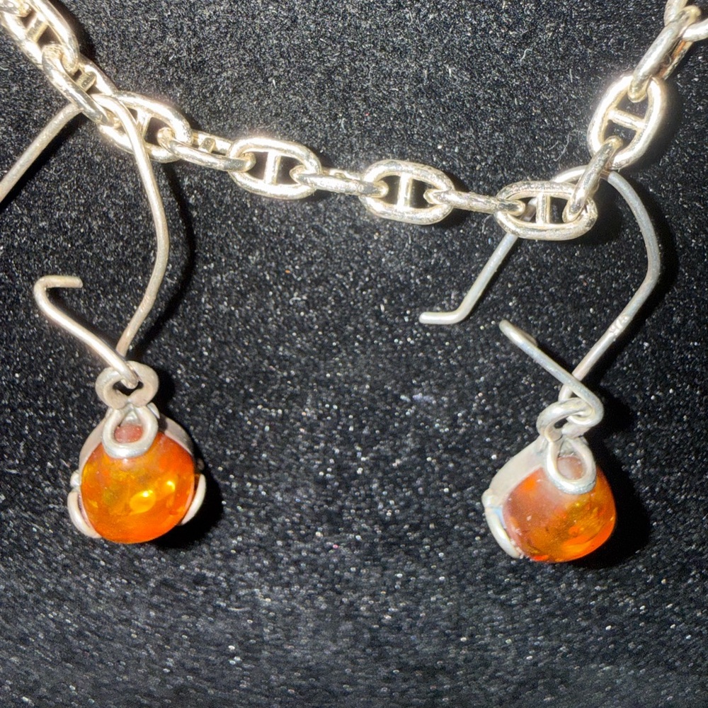 Elegant Silver and amber Earrings hand made